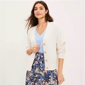 Loft Stitchy Cardigan Sweater in Cream XXL